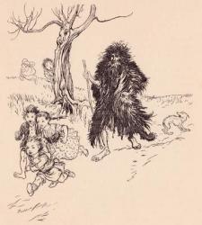 Whoever saw him, ran away. Illustration by Arthur Rackham from Grimm's Fairy Tale Bearskin. | Obraz na stenu