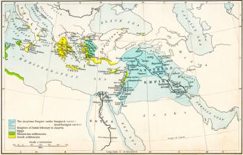 Map of the Assyrian Empire and the region around the eastern Mediterranean, 750 - 625 B.C. From Historical Atlas, published 1923. | Obraz na stenu