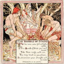 The Bundle of Sticks, illustration from 'Baby's Own Aesop', engraved and printed by Edmund Evans, London, published c.1920 (colour litho) | Obraz na stenu