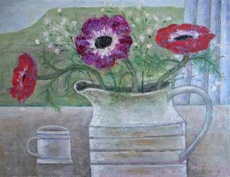 Anemones in White Jug, 2013, oil on panel | Obraz na stenu