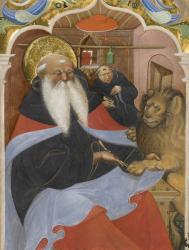 Saint Jerome extracting a thorn from a lion's paw Ms 106, 1425-50 (tempera and gold leaf on parchment) | Obraz na stenu