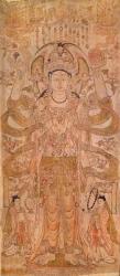 Avalokiteshvara with nine heads and six arms, from Dunhuang, Gansu Province, Tang Dynasty (618-907) (pen & ink on canvas) | Obraz na stenu