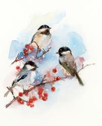 Chickadees with Berries, 2017, (watercolor) | Obraz na stenu