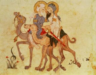 Arab 3929 f.122 Farewells of Abu-Zayd and Al-Harith before the return to Mecca, from 'Al Maqamat' (The Meetings) by Al-Hariri, c.1240 (vellum) | Obraz na stenu