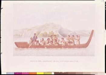 Dugout canoe piloted by natives of New Zealand, illustration from 'Voyage Around the World in the Corvette La Coquille' by Louis Isidore Duperry (1786-1865) (colour litho) | Obraz na stenu