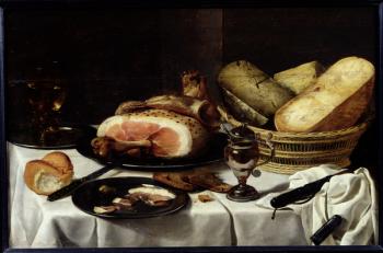 Still Life with Ham (oil on panel) | Obraz na stenu