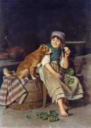 Girl with Dog (oil on canvas) | Obraz na stenu