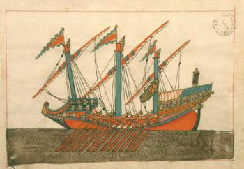 Ms. cicogna 1971, miniature from the 'Memorie Turchesche' depicting a Turkish galley with a single light (pen & ink on paper) | Obraz na stenu