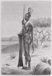 A tattooed Shuli negro with his weapons, from 'The History of Mankind', Vol.III, by Prof. Friedrich Ratzel, 1898 (engraving) | Obraz na stenu