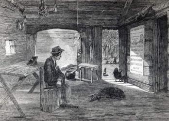 Interior of a settler's hut in Australia, from 'The Illustrated London News', 1849 (litho) | Obraz na stenu