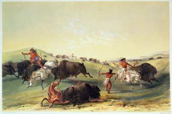 Buffalo Hunt, plate 7 from Catlin's North American Indian Collection, engraved by McGahey, Day and Haghe (colour litho) | Obraz na stenu