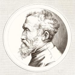 Michelangelo di Lodovico Buonarroti Simoni, 1475 1564, known as Michelangelo. Italian Renaissance sculptor, artist, architect, poet, and engineer. From Histoire des Peintres, École Florentine, published 1876 (litho) | Obraz na stenu