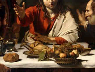 The Supper at Emmaus, 1601 (oil and tempera on canvas) (detail of 928) | Obraz na stenu
