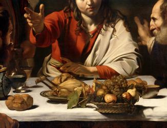 The Supper at Emmaus, 1601 (oil and tempera on canvas) (detail of 928) | Obraz na stenu