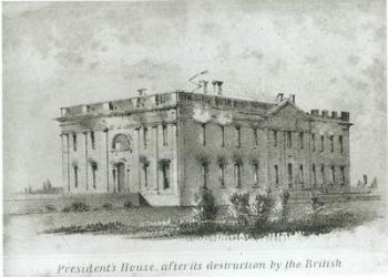 The President's House After its Destruction by the British, from Watterson's 'New Guide to Washington' (engraving) (b&w photo) | Obraz na stenu