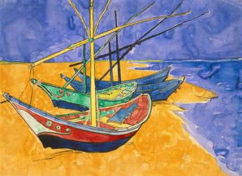 Fishing Boats on the Beach at Saintes-Maries-de-la-Mer (pen & ink with w/c on paper) | Obraz na stenu