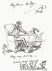Letter by George Cruikshank to his friend Mr. Auldjo, dated 4th April 1840, containing a sketch which shows a lack of progress in the artist's illness. George Cruikshank, 1792  1878. British caricaturist and book illustrator. From The Strand Magazine pub | Obraz na stenu