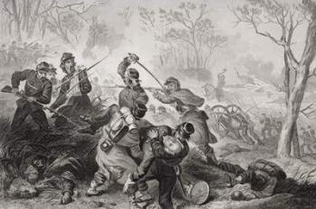 Death of Colonel Edward D. Baker (1811-61) at the Battle of Balls Bluff, Virginia, 1861 (litho) | Obraz na stenu