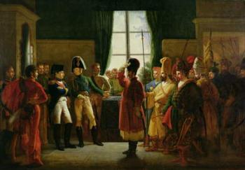 Alexander I (1777-1825) Presenting the Kalmuks, Cossacks and Bashkirs to Napoleon I (1769-1821) at Tilsit in July 1807, 1807-10 (oil on canvas) | Obraz na stenu