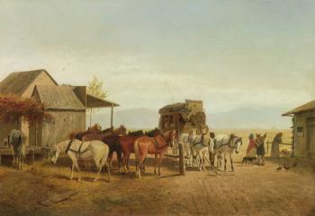 California Stagecoach Halt, 1875 (oil on canvas) | Obraz na stenu