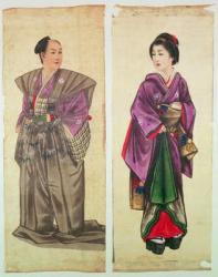 Two Japanese Figures (painted silk) | Obraz na stenu