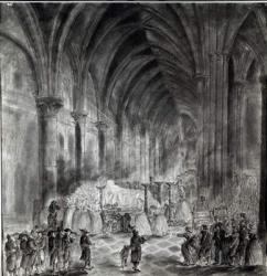 The Funeral of Jean Paul Marat (1743-93) in the Chapel of the Club des Cordeliers, 16th July 1793 (pen & ink on paper) (b/w photo) | Obraz na stenu