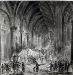 The Funeral of Jean Paul Marat (1743-93) in the Chapel of the Club des Cordeliers, 16th July 1793 (pen & ink on paper) (b/w photo) | Obraz na stenu