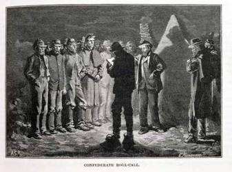 Confederate Roll-call, engraved by Ernst Heinemann (1848-1912), illustration from 'Battles and Leaders of the Civil War', edited by Robert Underwood Johnson and Clarence Clough Buel (engraving) | Obraz na stenu