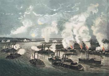 Bombardment and Capture of Island No.10 on the Mississippi River, 7th April 1862 (colour litho) | Obraz na stenu