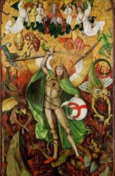 The Archangel Saint Michael in combat with Lucifer, c.1490-1505 (oil on wood) | Obraz na stenu