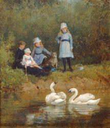 Watching the Swans (oil on canvas) | Obraz na stenu