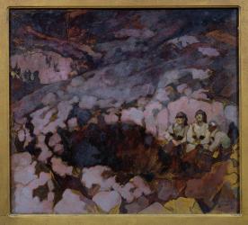 A Trench, right-hand panel of the triptych 'Remembering the Dead', c.1918 (oil) | Obraz na stenu