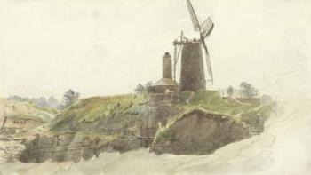 Landscape with Windmill (w/c with wash over graphite on paper) | Obraz na stenu