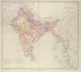 Map of India, published under the direction of Colonel H.R. Thuillier, R.E., Surveyor General of India, 1882 (colour litho) | Obraz na stenu