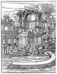 Roman Ruins, from 'Le Songe de Poliphile' by Francois Rabelais (1494-1553) edition published in 1554 (engraving) (b/w photo) | Obraz na stenu