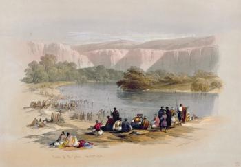 Banks of the Jordan, April 2nd 1839, plate 48 from Volume II of 'The Holy Land', engraved by Louis Haghe (1806-85) pub. 1843 (litho) | Obraz na stenu