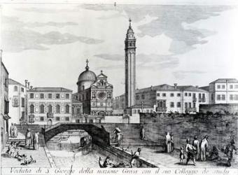 View of San Giorgio dei Greci and the Flanginian School, Venice (engraving) | Obraz na stenu