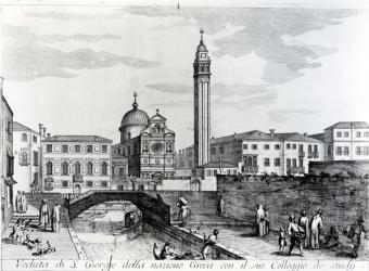 View of San Giorgio dei Greci and the Flanginian School, Venice (engraving) | Obraz na stenu