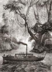 The first successful trial run of John Fitch's steamboat Perseverance on the Delaware River, America, August 22, 1787, from Les Merveilles de la Science, pub.1870. | Obraz na stenu