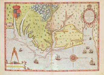 Admiranta Narratio... Map of Virginia (page 44-45), 1585-1588 (colour engraving_ | Obraz na stenu