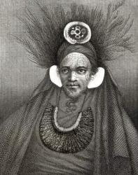 Chief of St.Christina, illustration from 'Journey Round the World to the South Pole',by Captain James Cook (1728-79) (engraving) (b/w photo) | Obraz na stenu