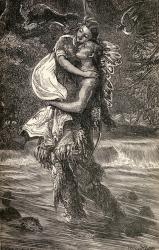 Hiawatha and Minnehaha, illustration from the poem 'Hiawatha' by Henry Wadsworth Longfellow (1807-82) written in 1855 (litho) | Obraz na stenu