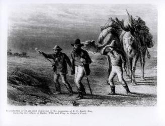 The Return of Burke, Wills, and King to Cooper's Creek, 1st March 1838 (steel engraving) (b/w photo) | Obraz na stenu