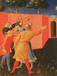The Crucifixion and Stoning of SS. Cosmas and Damian, detail of their tormentors, predella from the Annalena Altarpiece, 1434 (tempera on panel) | Obraz na stenu