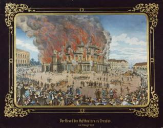 Fire at the Royal Theatre in Dresden on 21st September 1869 (colour litho) | Obraz na stenu