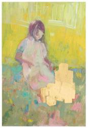 Girl and Building Blocks, 2016, (Mixed Media on Wood Panel) | Obraz na stenu