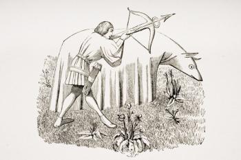 How to Carry a Cloth to Approach Beasts, after a miniature in the 15th century Manuscript of Phoebus, from 'Le Moyen Age et La Renaissance' by Paul Lacroix (1806-84) published 1847 (litho) | Obraz na stenu