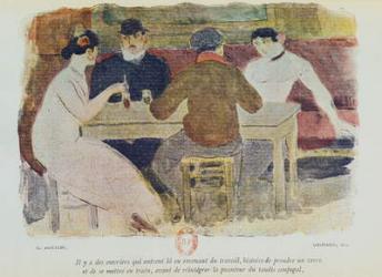 Workers drinking, illustration from 'La Maison Philibert' by Jean Lorrain (1855-1906) published in 1904 (colour litho) | Obraz na stenu