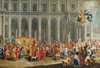 The Departure of Alois Thomas von Harrach, Viceroy of Naples (1669-1742) from the Palazzo Reale di Capodimonte (for detail see 68613) | Obraz na stenu