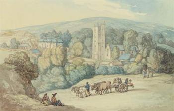 The Church and Village of St. Cue, Cornwall, c.1812 (pen & ink and w/c on graphite on paper) | Obraz na stenu